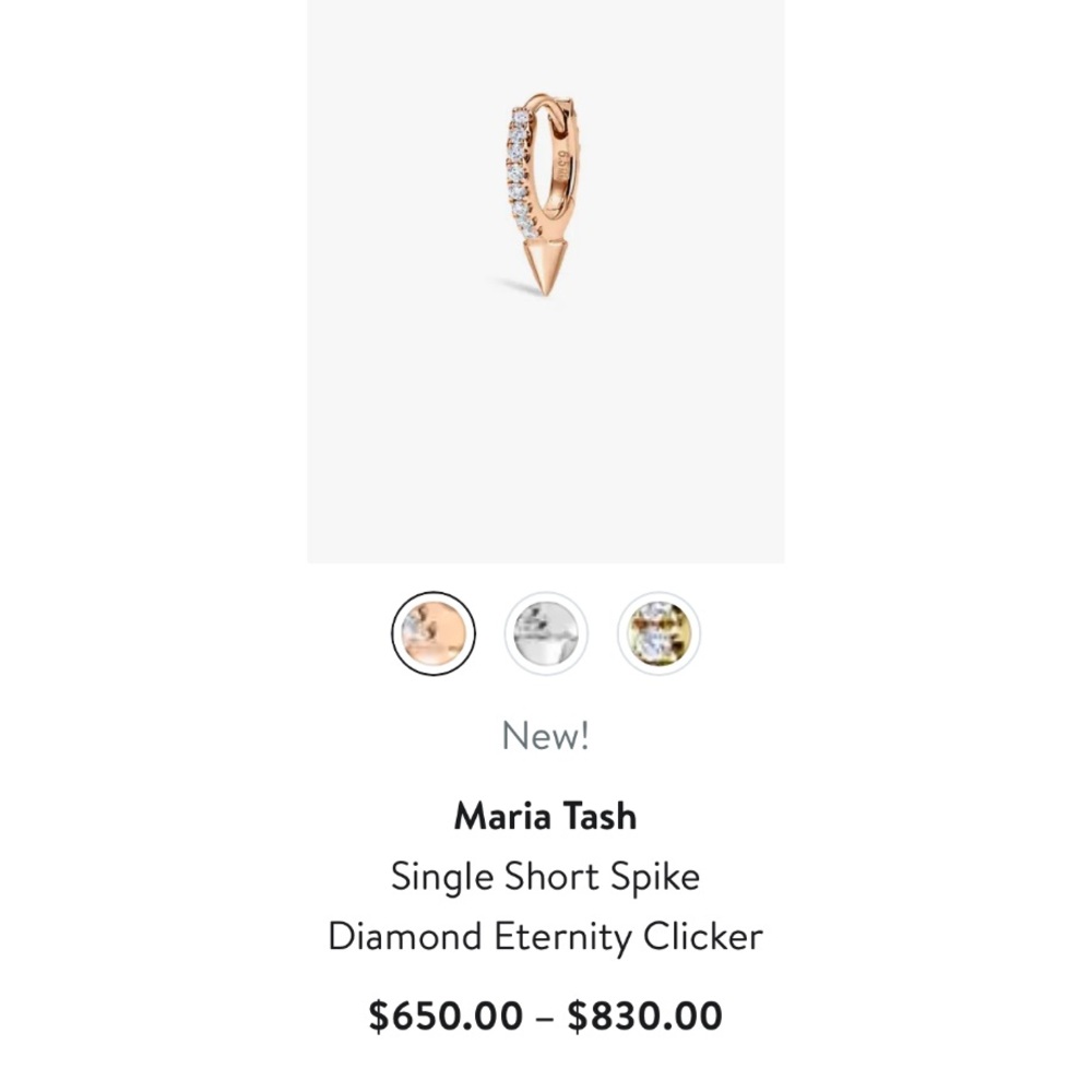 MARIA TASH Diamond Short Spike Hoop Eternity Huggie Earring 6.5mm 18K Rose Gold - Picture 13 of 13